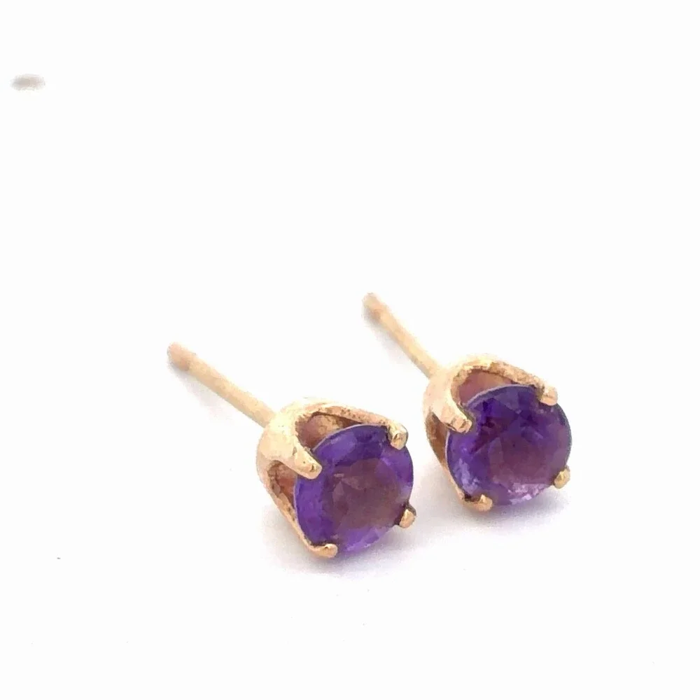 Designer 14K Yellow Gold Amethyst February Anniversary Occasion Stud Earrings